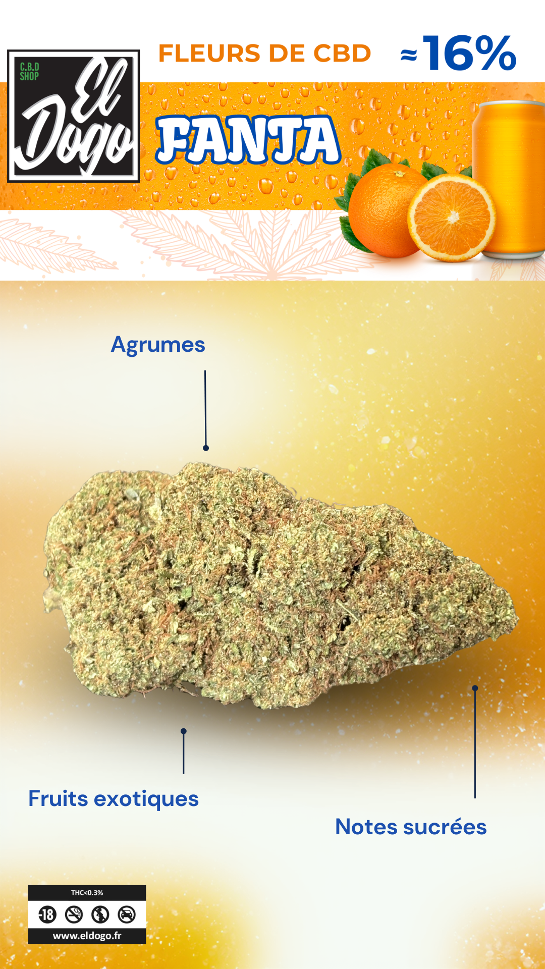 Fleurs Fanta CBD, agrumes, sucrée